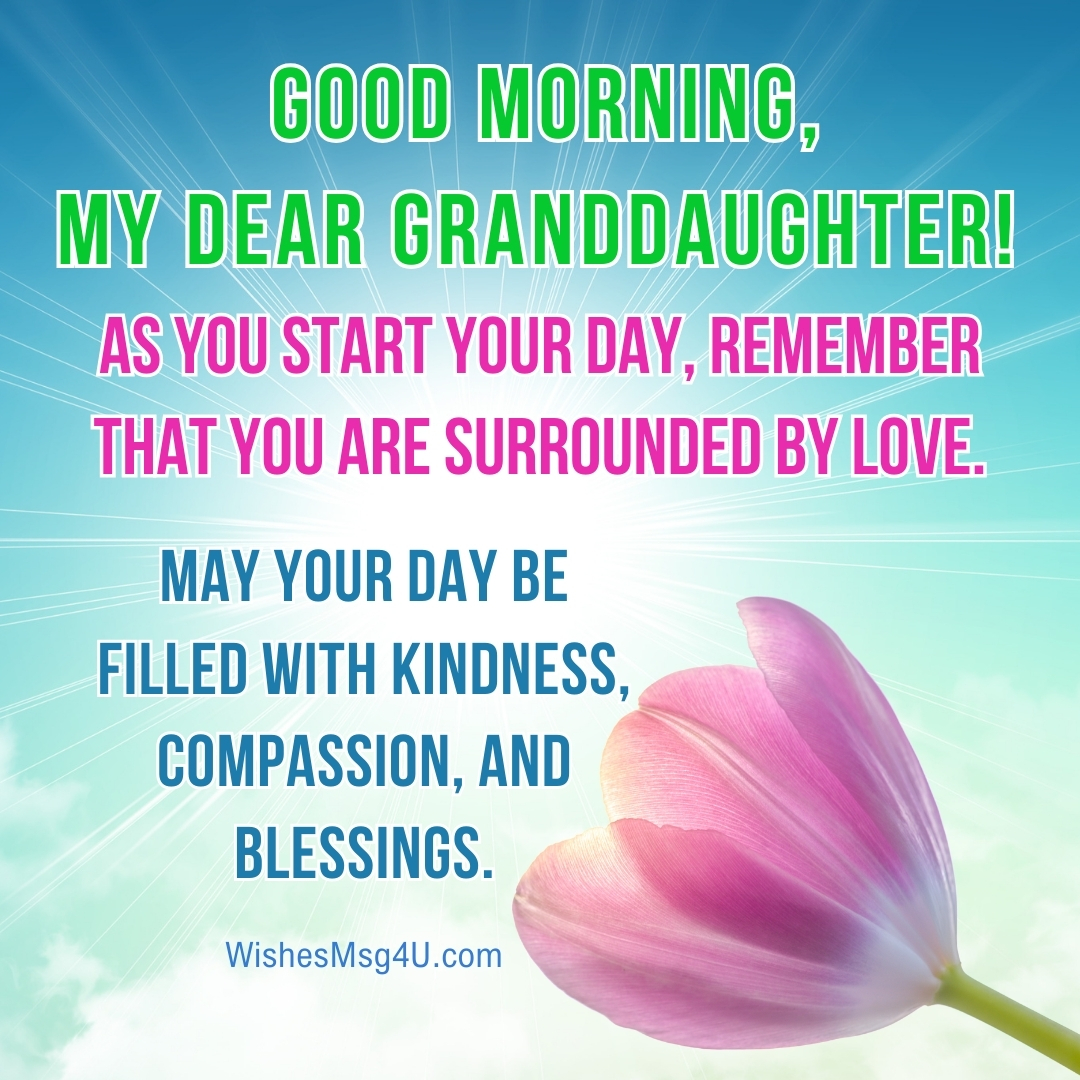 AS YOU START YOUR DAY, REMEMBER THAT YOU ARE SURROUNDED BY LOVE. Good Morning Granddaughter.