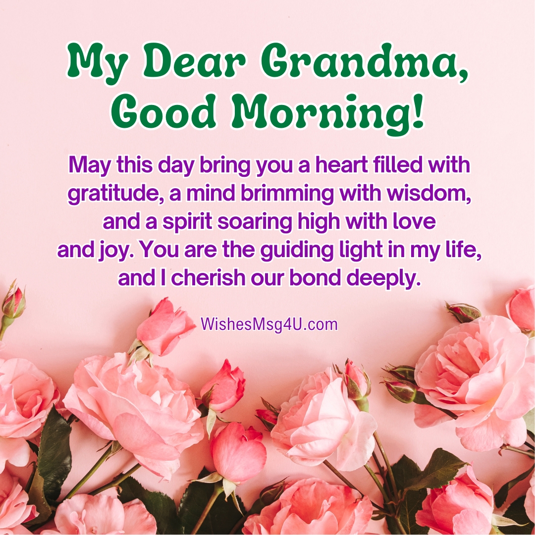 May this day bring you a heart filled with gratitude, a mind brimming with wisdom, and a spirit soaring high with love and joy. Good Morning Grandma.