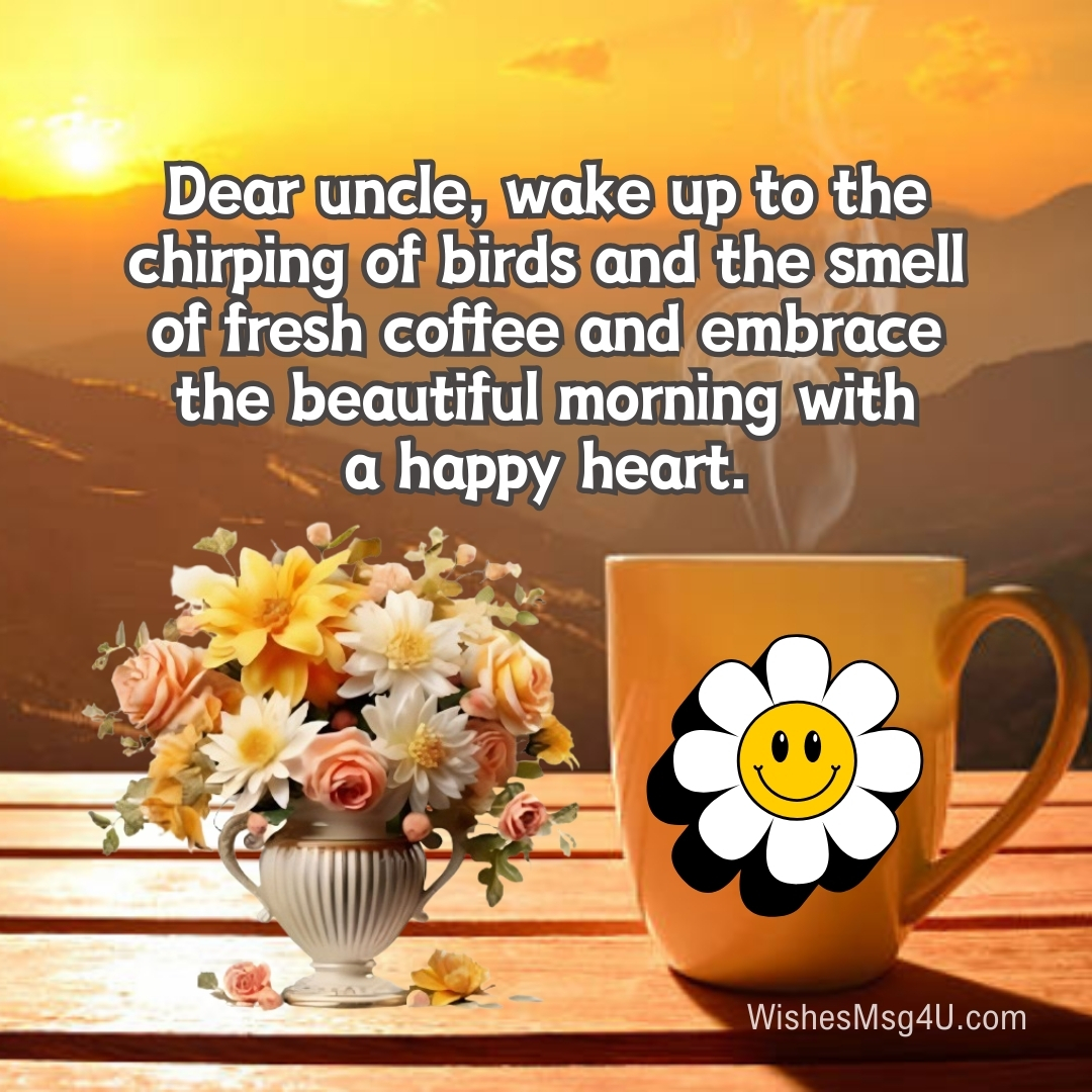 Dear uncle, wake up to the chirping of birds and the smell of fresh coffee and embrace the beautiful morning with a happy heart. Good Morning Uncle.