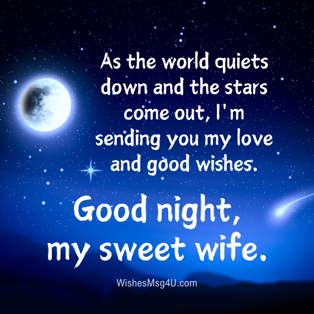 As the world quiets down and the stars come out, I'm sending you my love and good wishes. Good Night Wife.