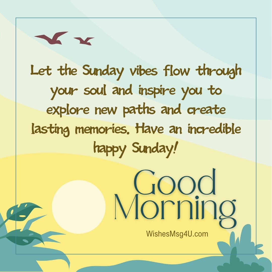 Let the Sunday vibes flow through your soul and inspire you to explore new paths and create lasting memories. Good Morning Happy Sunday.