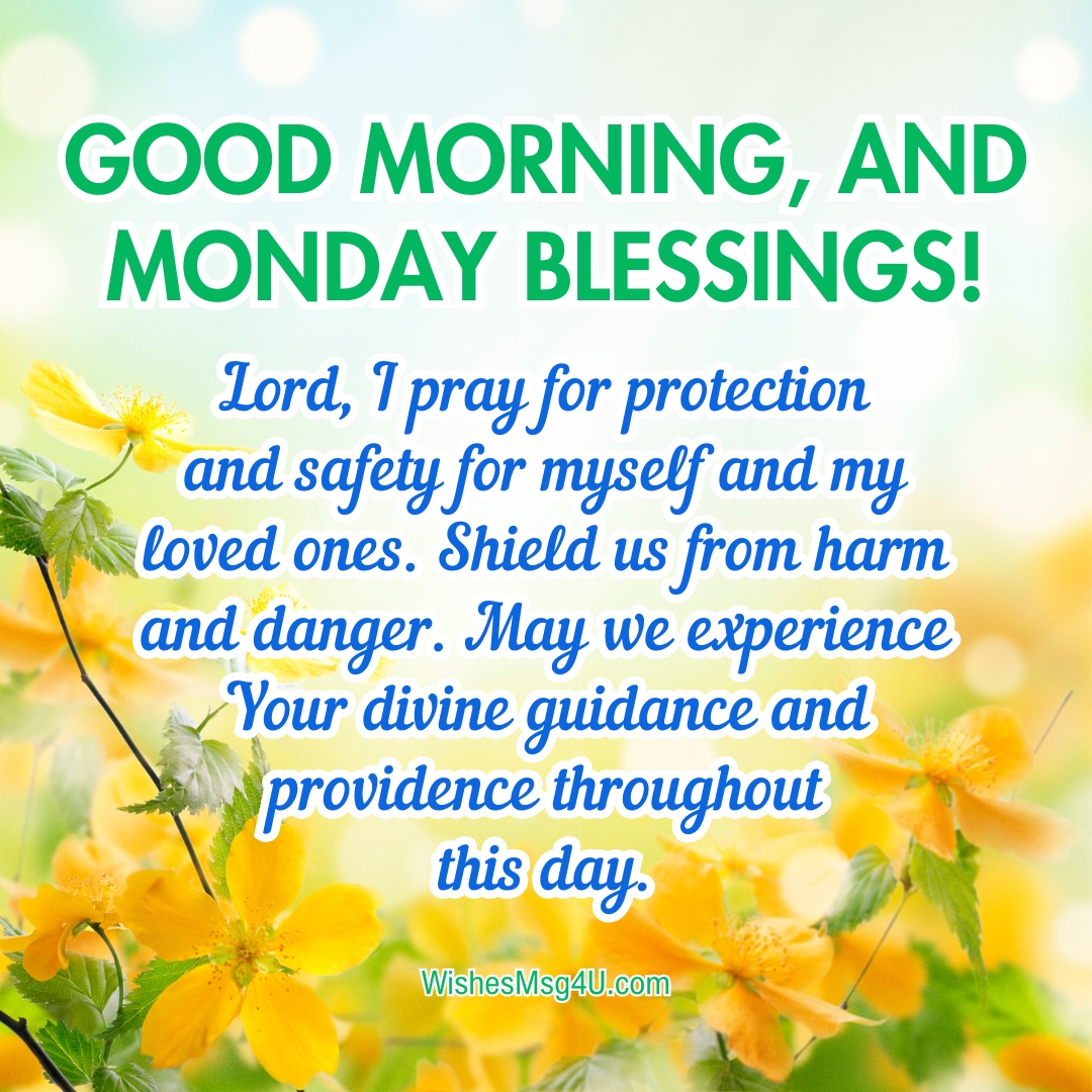 Lord, I pray for protection and safety for myself and my loved ones. Shield us from harm and danger. Good Morning Monday Blessings.