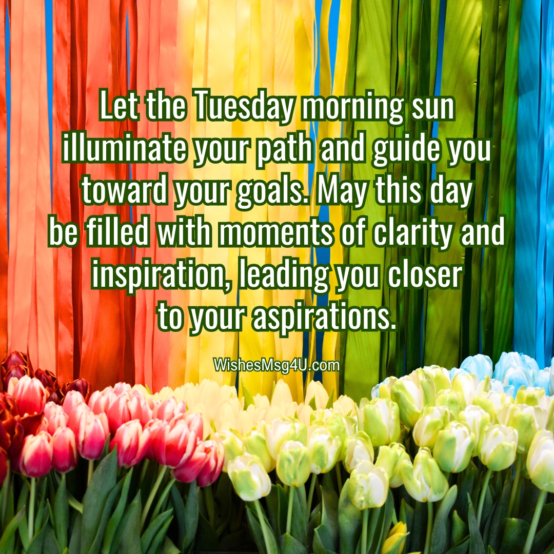 Let the Tuesday morning sun illuminate your path and guide you toward your goals. Good Morning Tuesday Blessings.