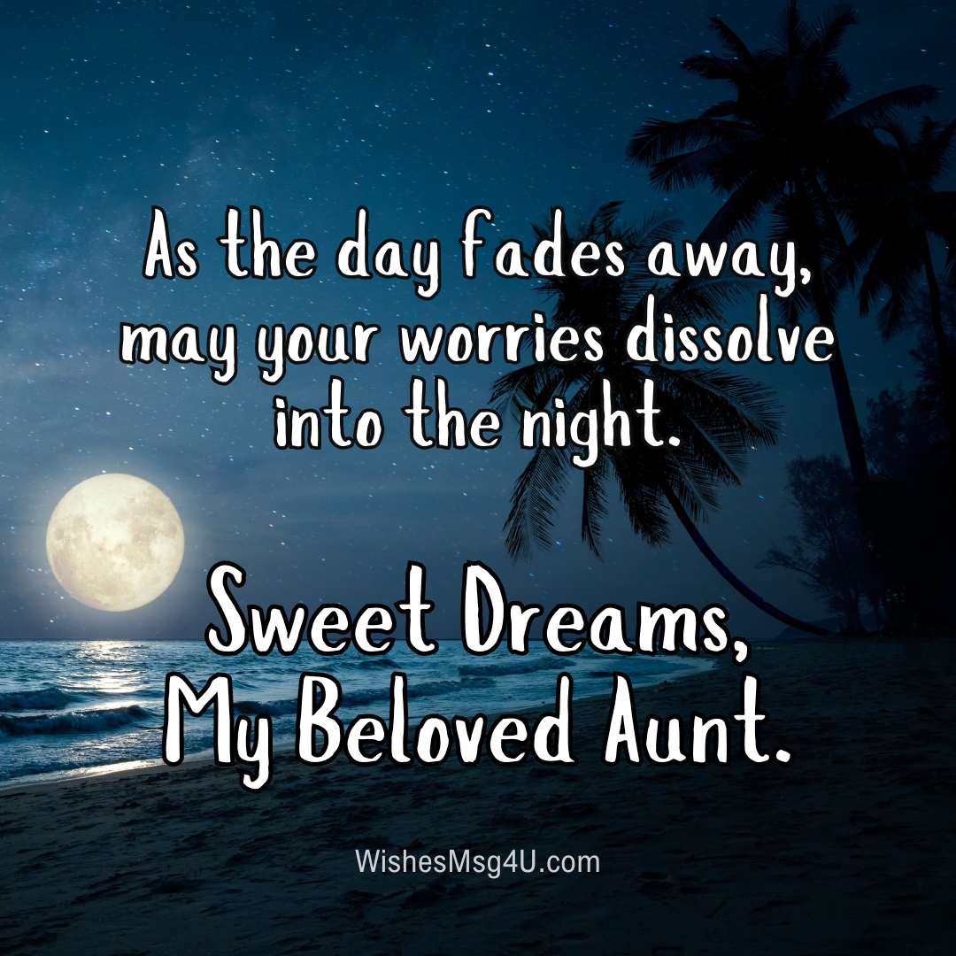 As the day fades away, may your worries dissolve into the night. Good Night Aunt.