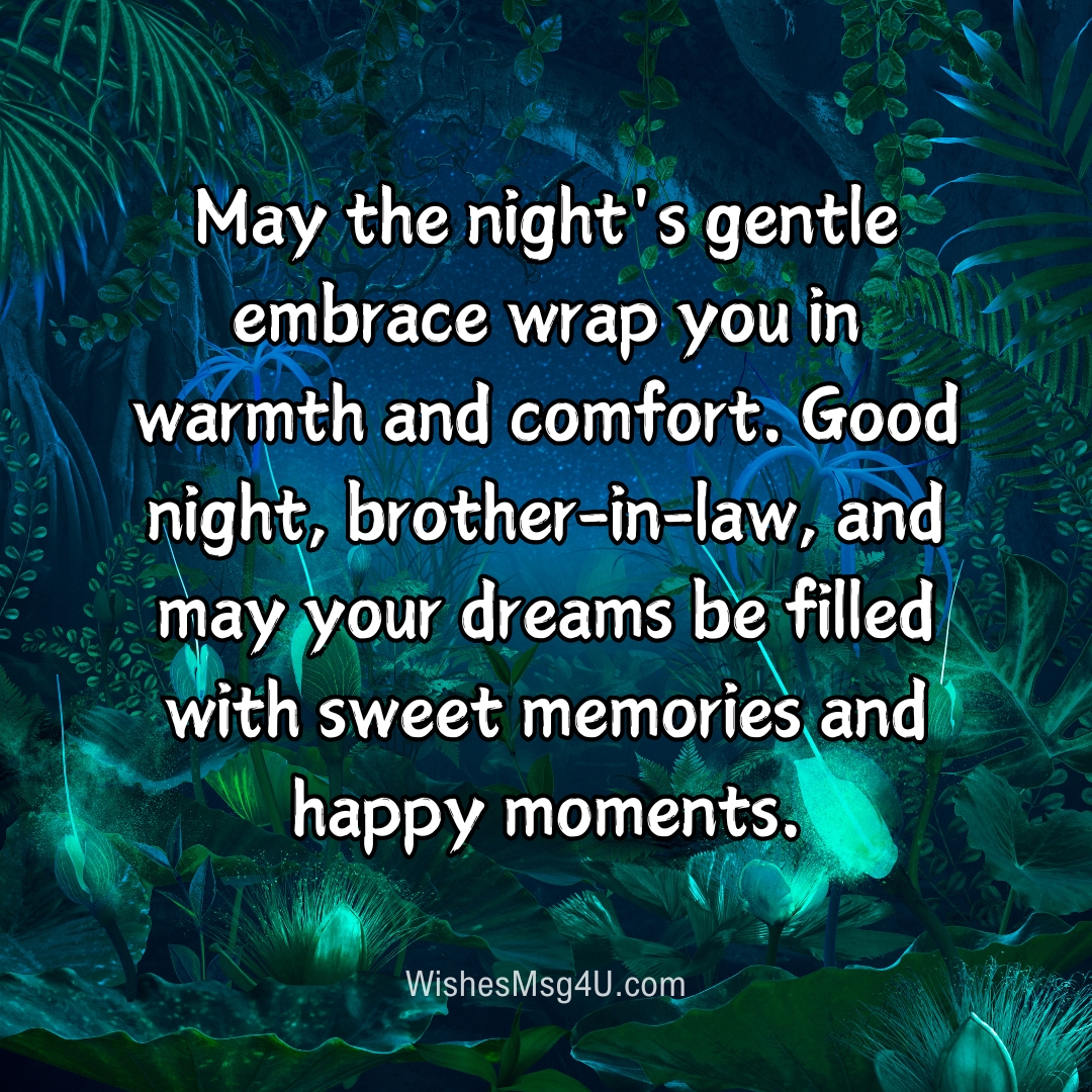 May the night's gentle embrace wrap you in warmth and comfort. Good Night Brother-in-Law.