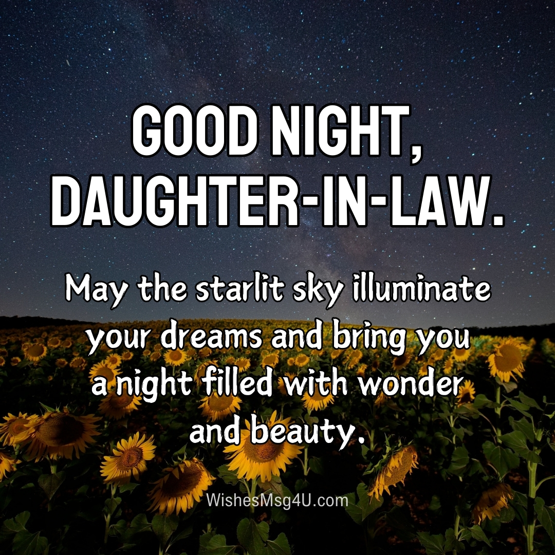 May the starlit sky illuminate your dreams and bring you a night filled with wonder and beauty. Good Night Daughter-in-Law.