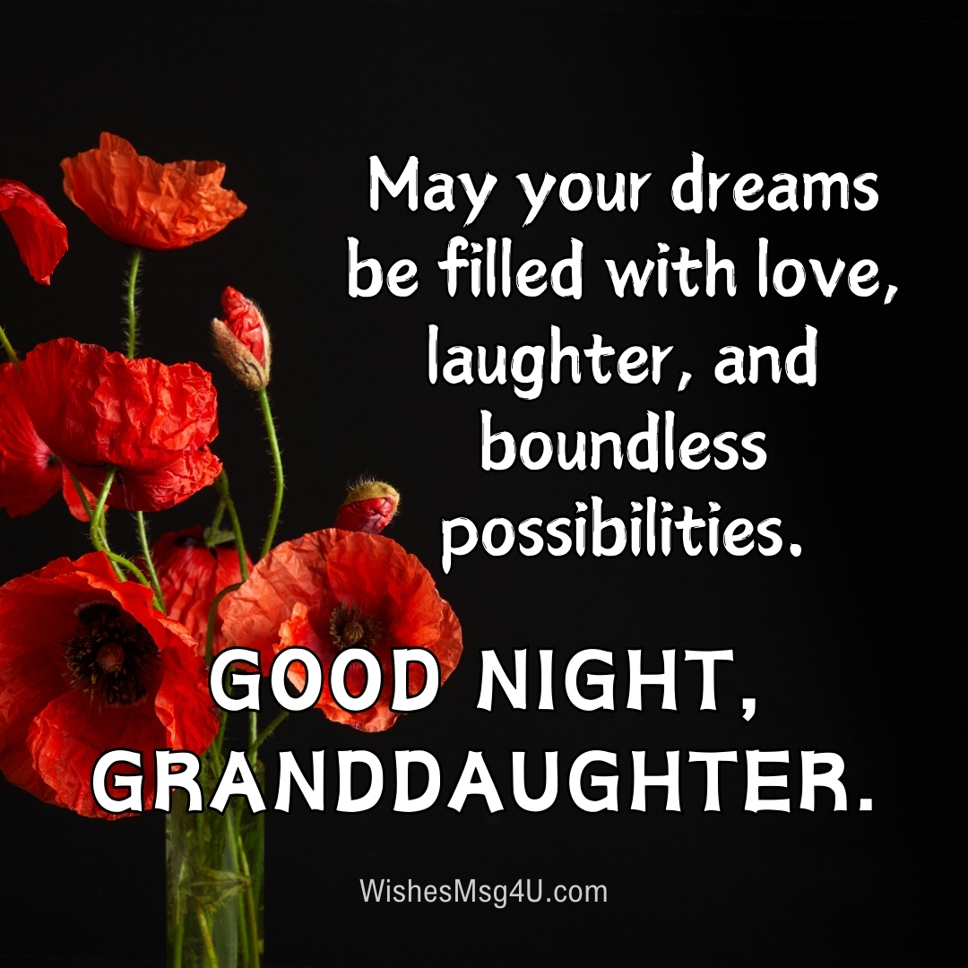 May your dreams be filled with love, laughter, and boundless possibilities. Good Night Granddaughter.