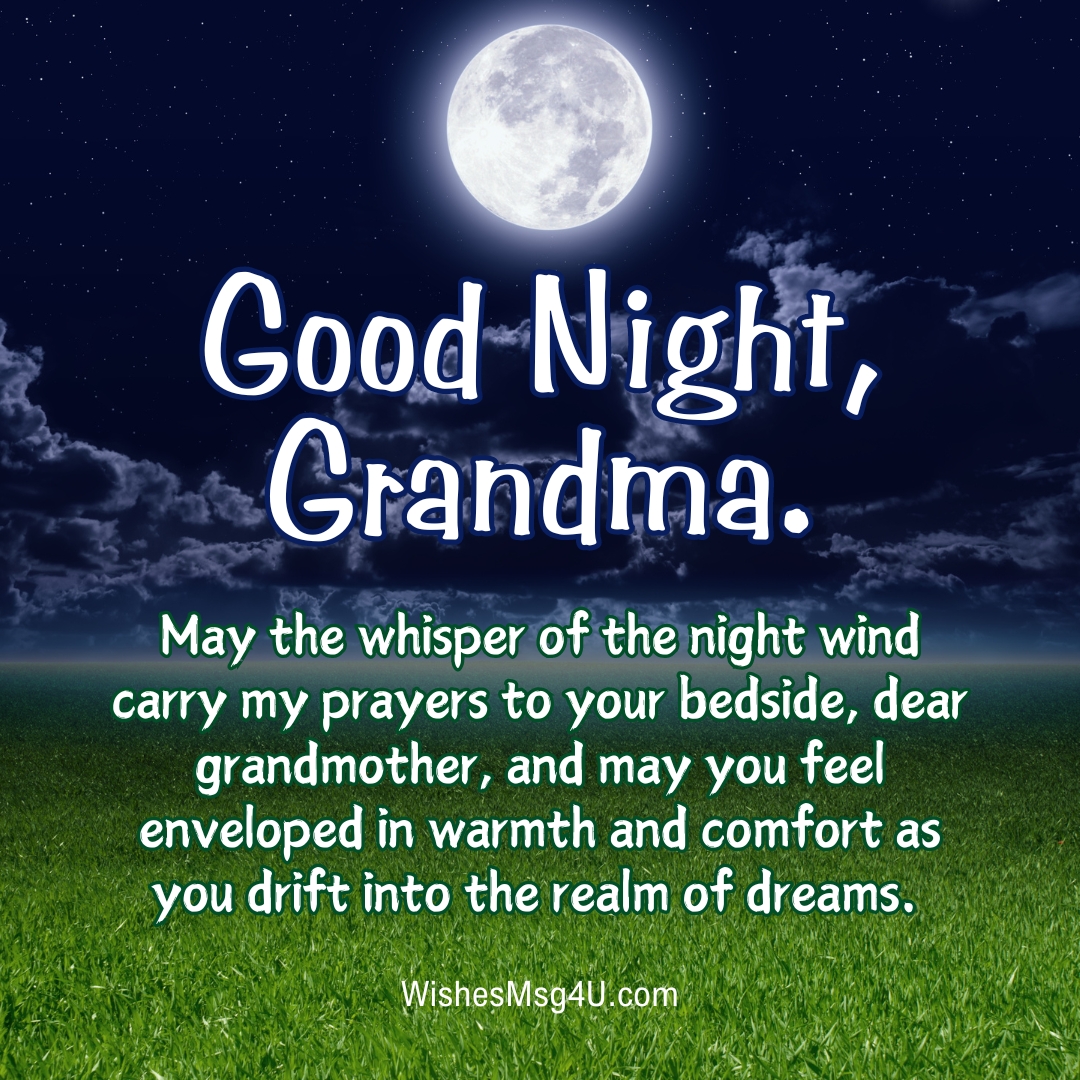 May the whisper of the night wind carry my prayers to your bedside, dear grandmother, and may you feel enveloped in warmth and comfort as you drift into the realm of dreams. Good Night Grandma.