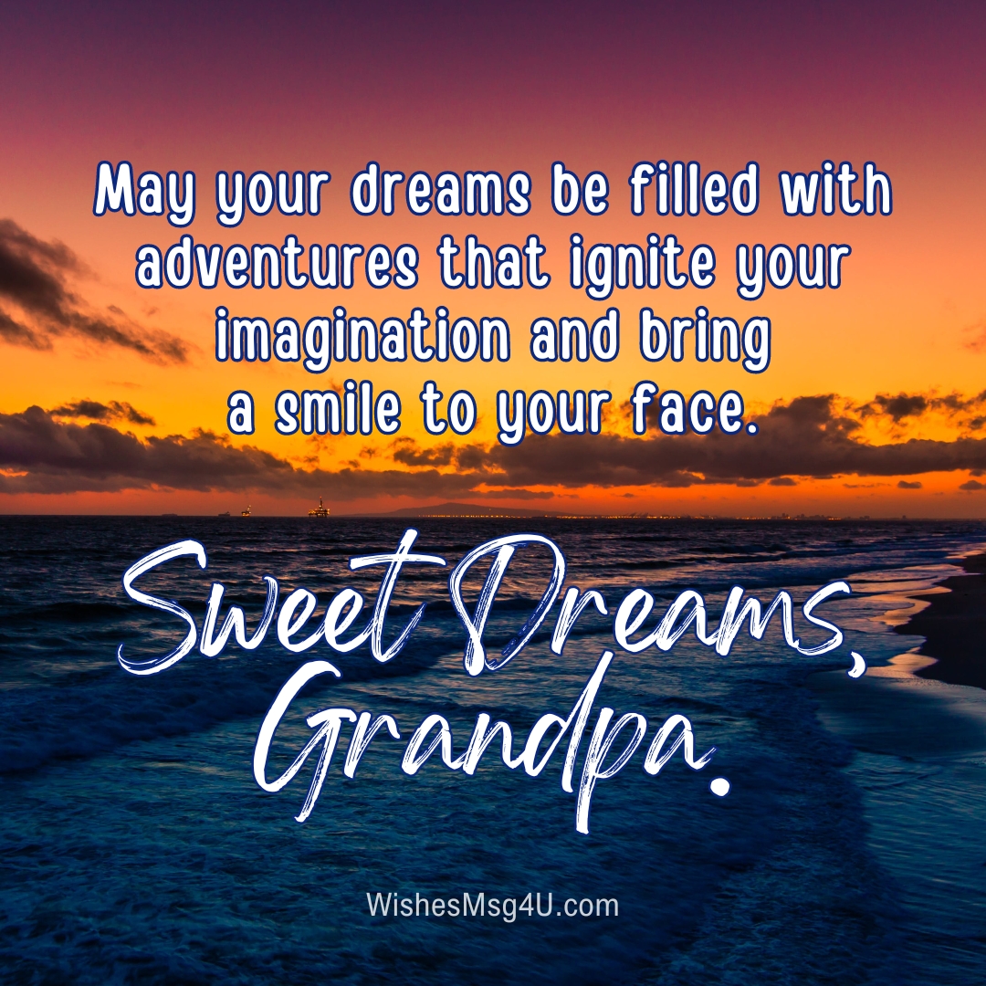 May your dreams be filled with adventures that ignite your imagination and bring a smile to your face. Good Night Grandpa.