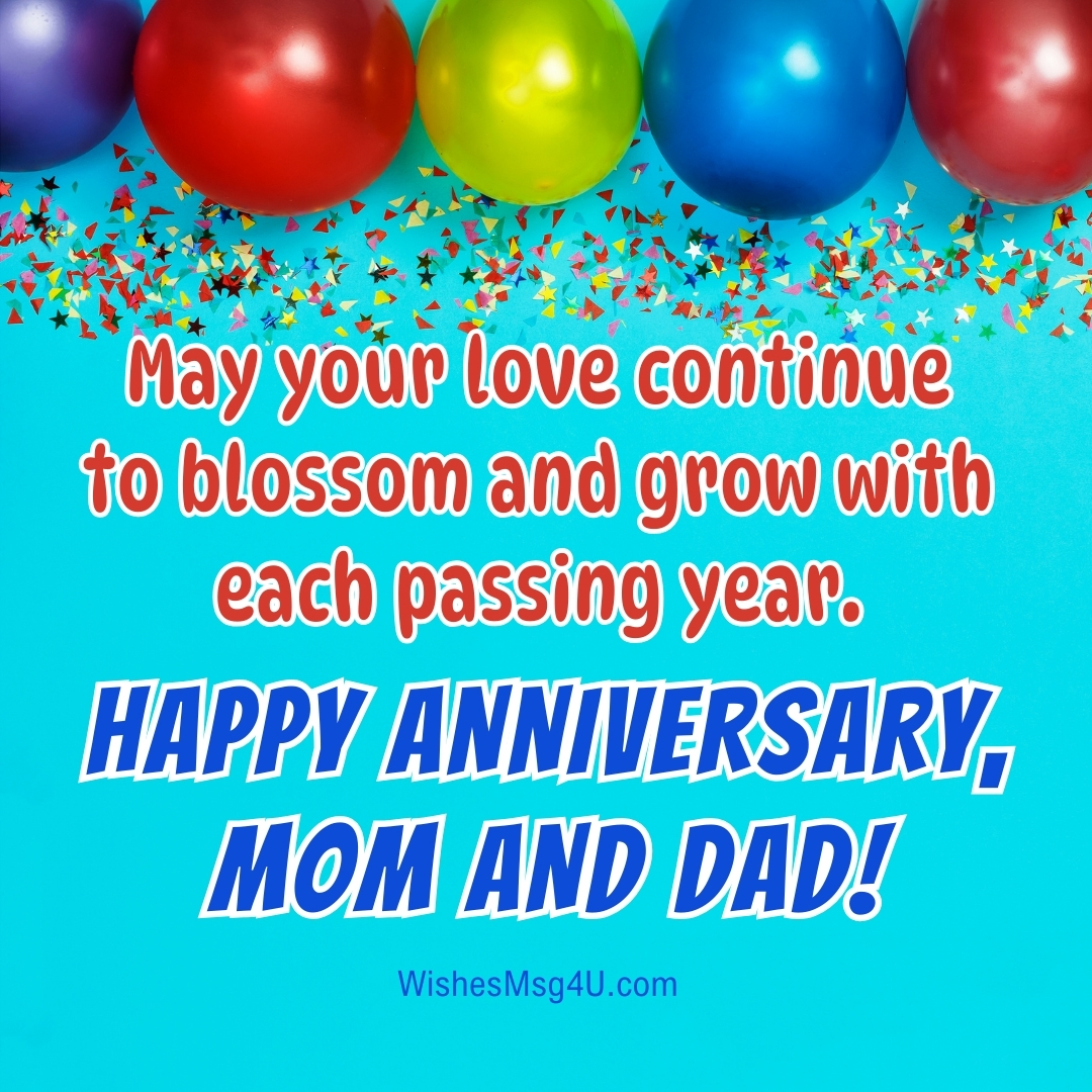 May your love continue to blossom and grow with each passing year. HAPPY ANNIVERSARY, MOM AND DAD!