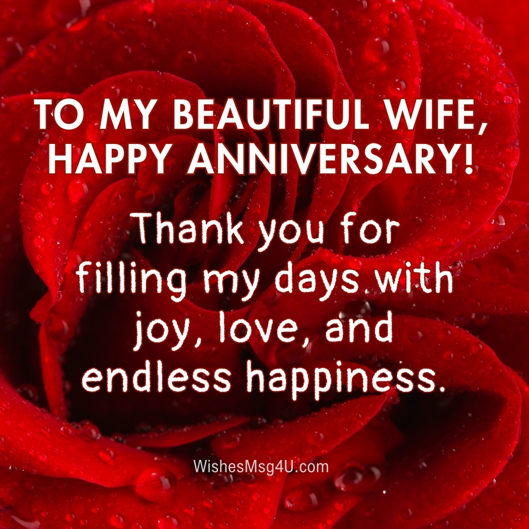 Thank you for filling my days with joy, love, and endless happiness. Happy Anniversary Wife.