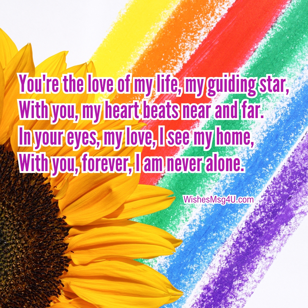 You're the love of my life, my guiding star, With you, my heart beats near and far. Love Poems For Husband.