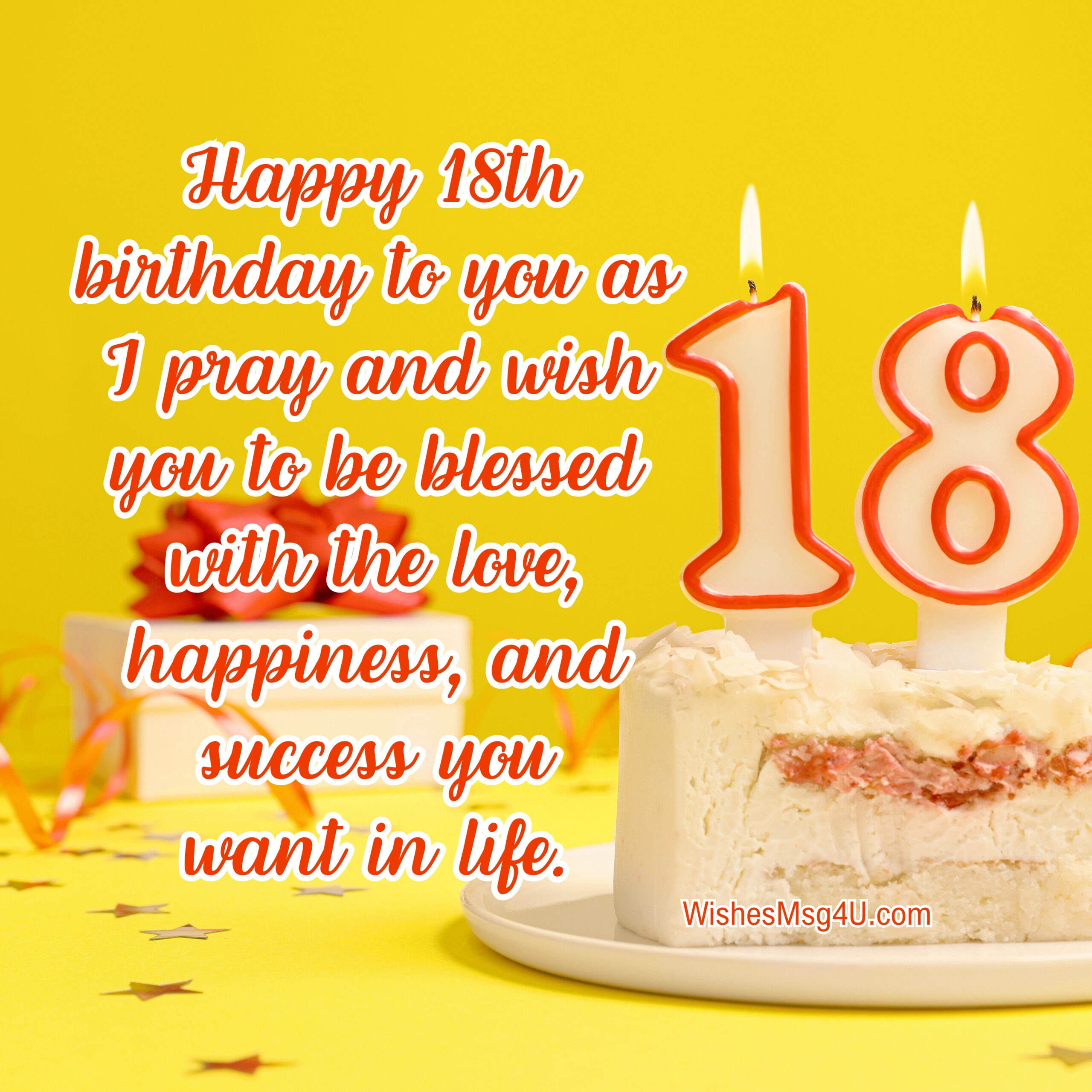 Happy 18th birthday to you as I pray and wish you to be blessed with the love, happiness, and success you want in life. Happy 18th Birthday.
