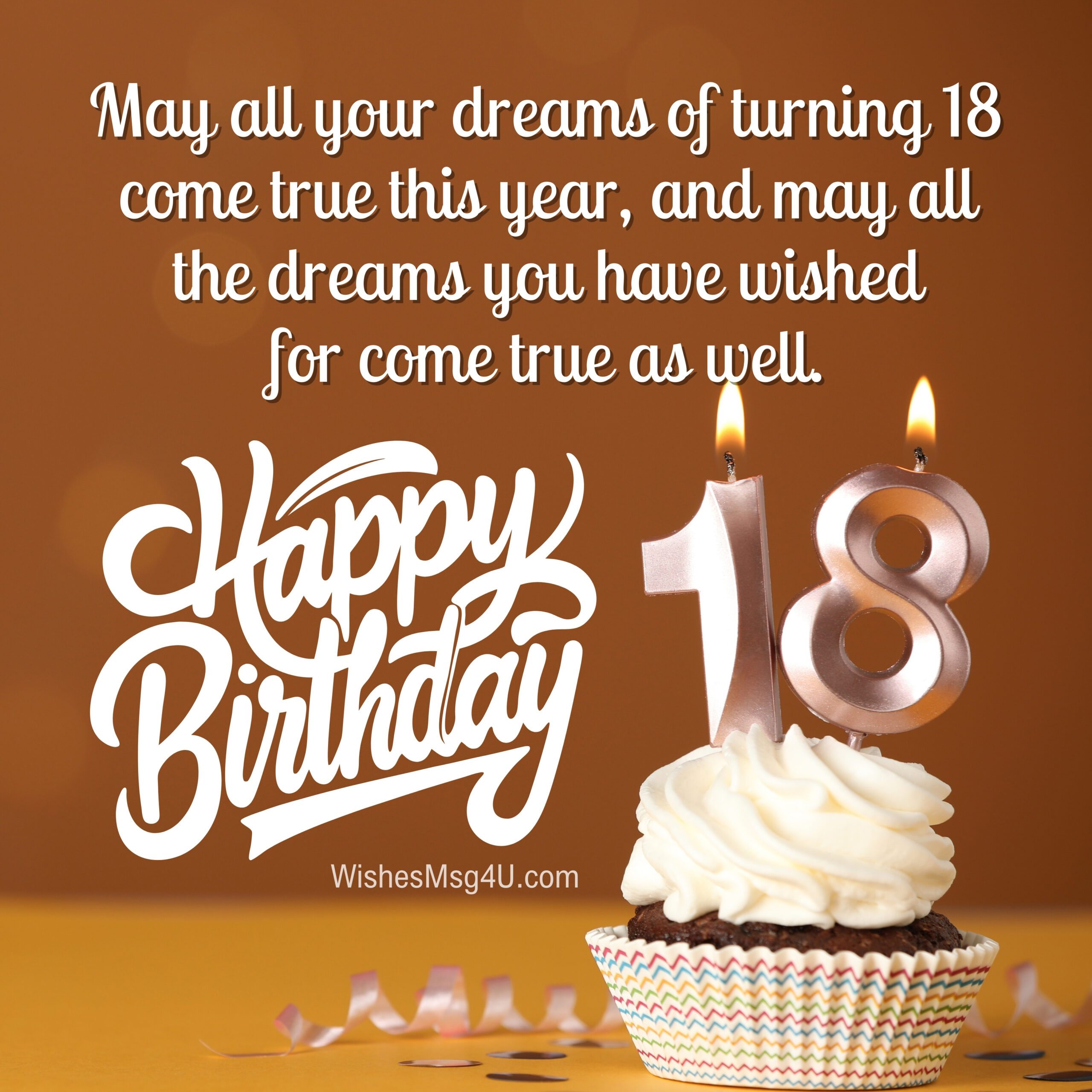 May all your dreams of turning 18 come true this year, and may all the dreams you have wished for come true as well. Happy 18th Birthday.